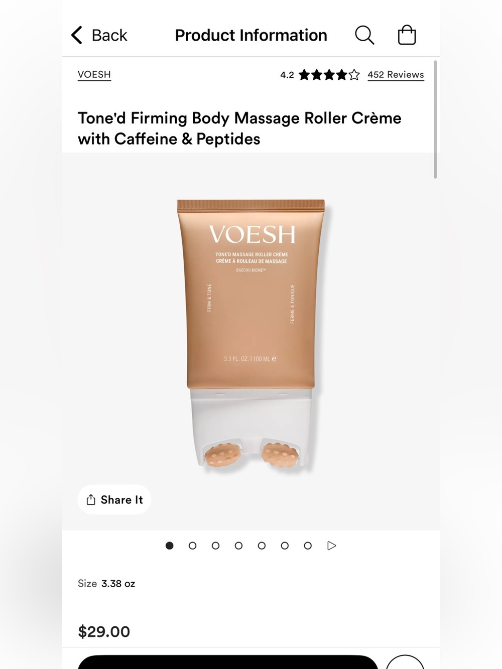 VOESH Tone'd Firming Body Massage Roller Crème